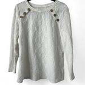 Unbranded Eyelet Knit Top M Cream Excellent Shoulder Button Long Sleeve